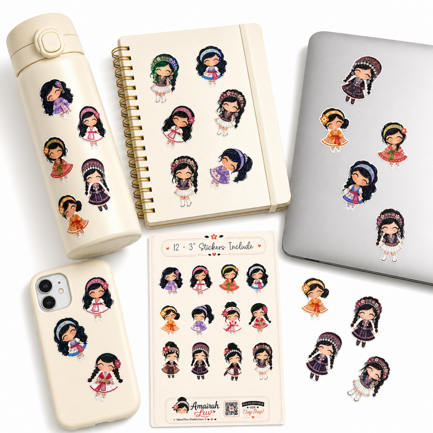 3" Stickers - Hmong Inspired Character Stickers - 12pk
